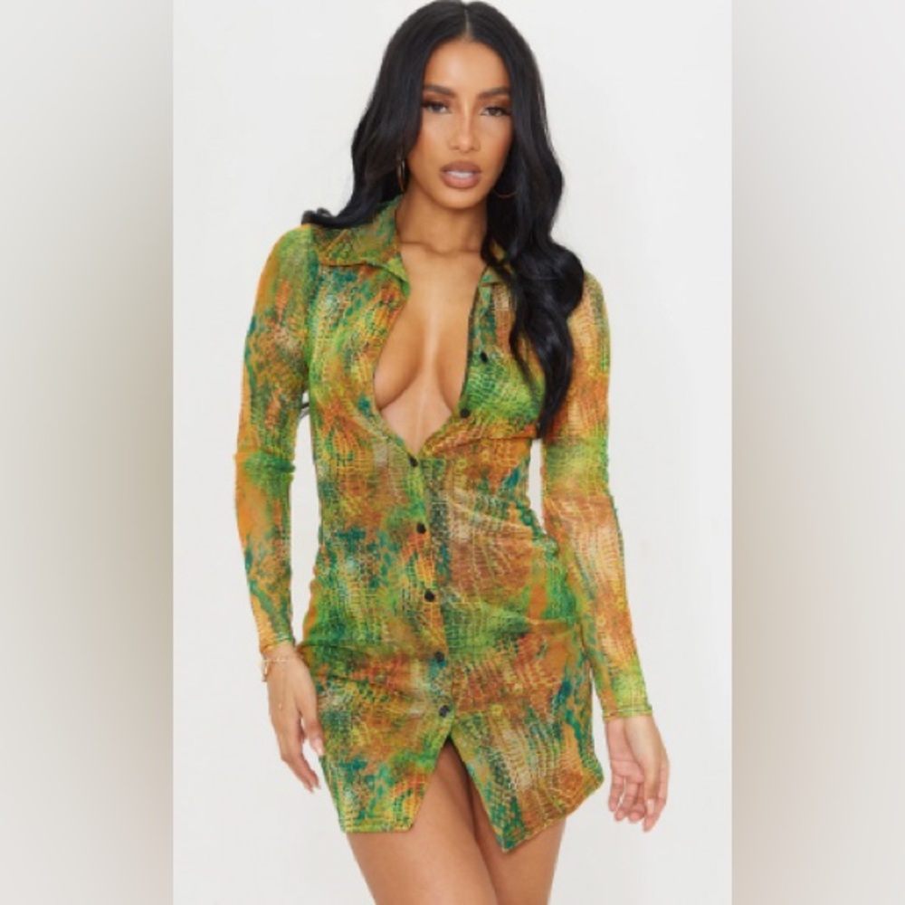 Snake mesh button dress